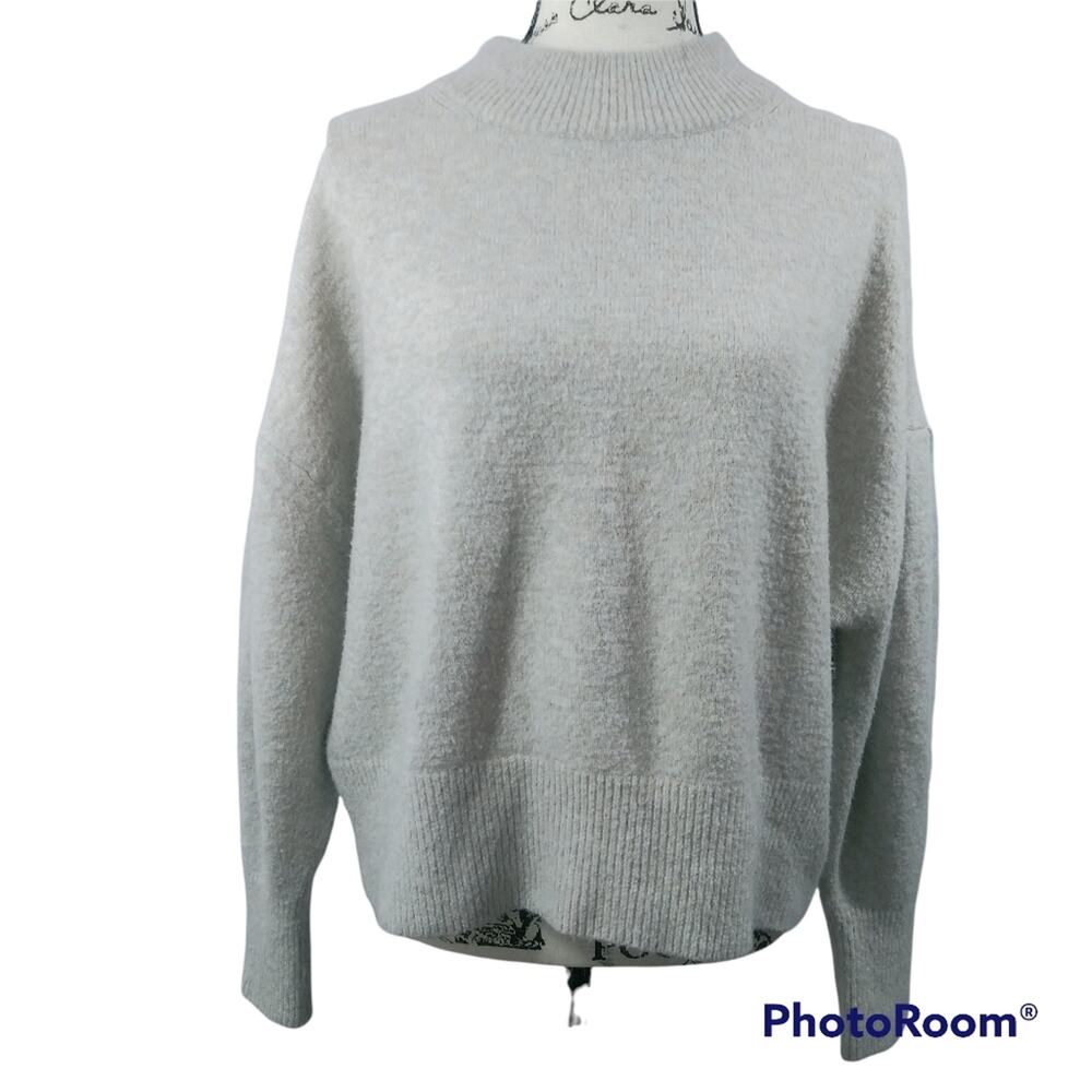 H&M Wool Blend Mock Neck Balloon Sleeves Sweater Neutral Size L